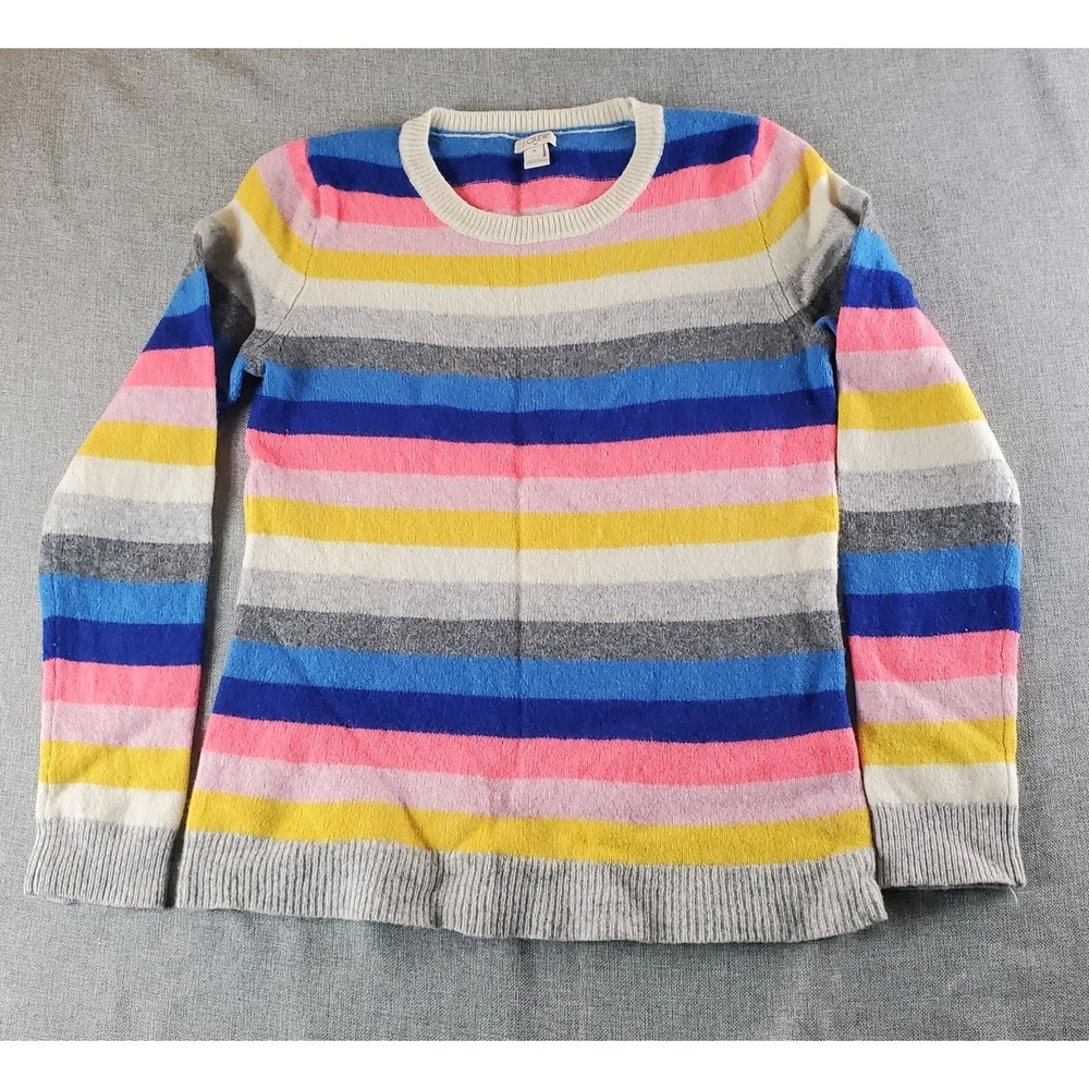 J Crew Sweater Womens Medium Multicolor Striped Wool Knit Crewneck